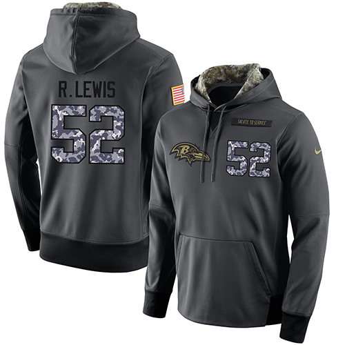 NFL Men's Nike Baltimore Ravens #52 Ray Lewis Stitched Black Anthracite Salute to Service Player Performance Hoodie - Click Image to Close